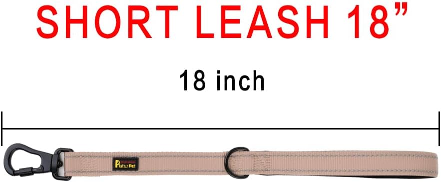 PLUTUS PET Short Training Dog Leash with Padded Handle for Medium Large Dogs,18 Inch Heavy Duty Strong Traffic Leash with Carabiner Clip for Climbing Walking or Guiding Blind(18”,Beige)