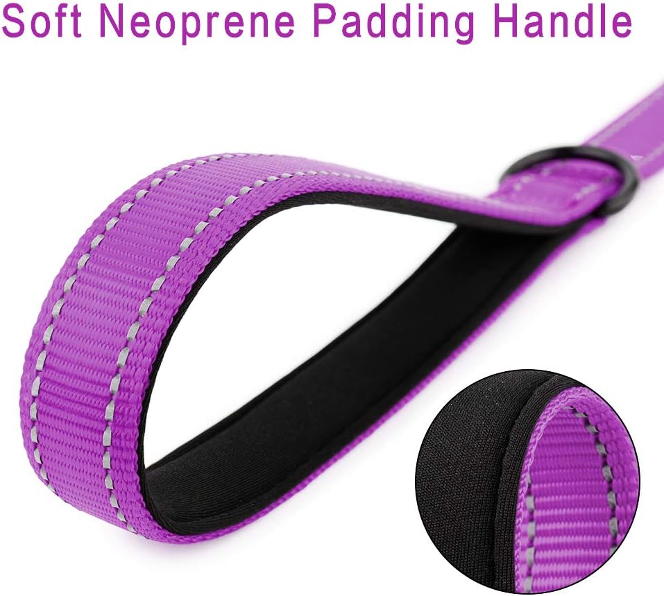 PLUTUS PET Short Training Dog Leash with Padded Handle for Medium Large Big Dogs,18 Inch Heavy Duty Strong Traffic Leash with Carabiner Clip for Climbing Walking or Guiding Blind (18",Purple)