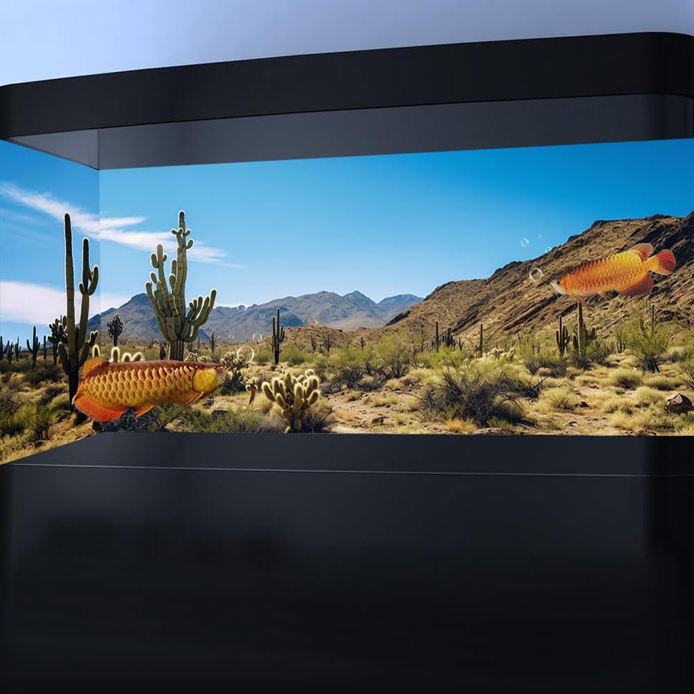Reptile Habitat Background, Retro Desert Oasis Cactus Terrarium Background 36X18 in Background with 8 EVA Double-Sided Tape
