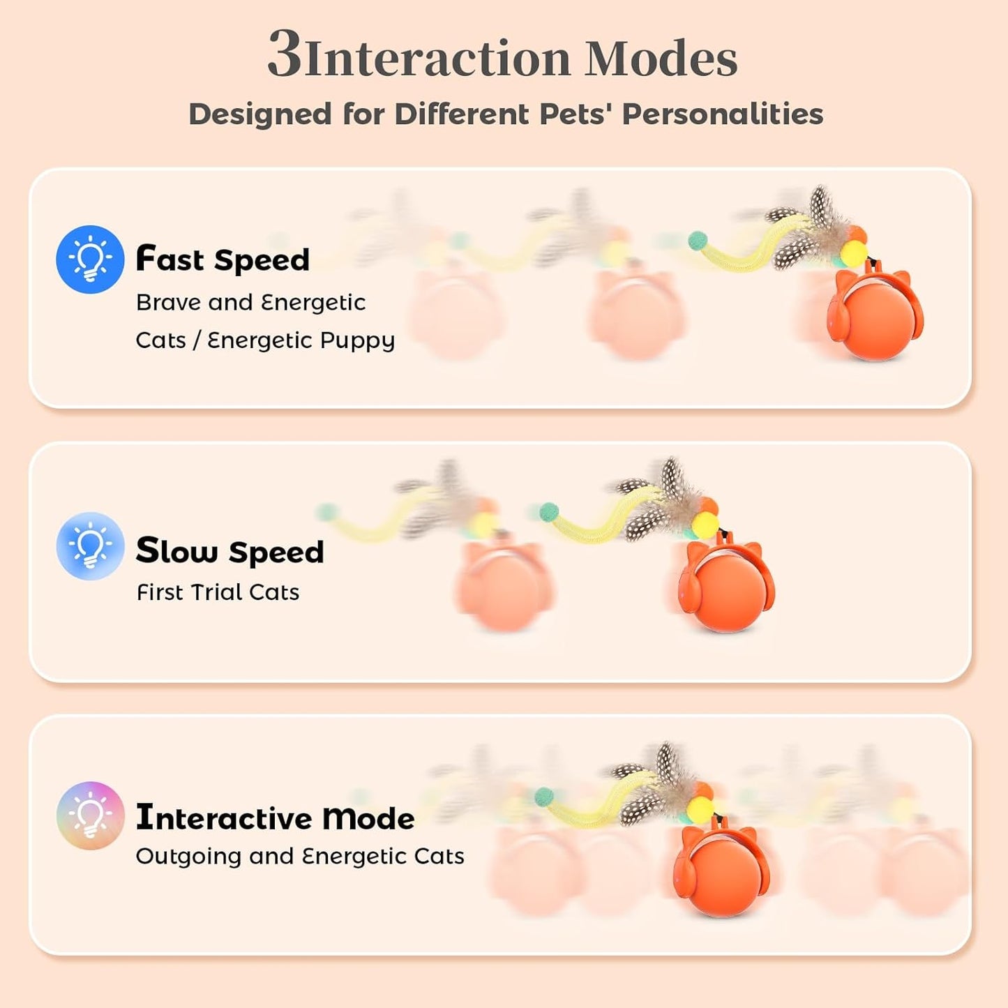 ORSDA Cat Toys for Indoor Cats, New Intelligent Voice Timing Touch Control Cats Ball, Simulate Mouse Sound Kitten Toy, Automatic Interactive Moving Cat Toy for All Ages