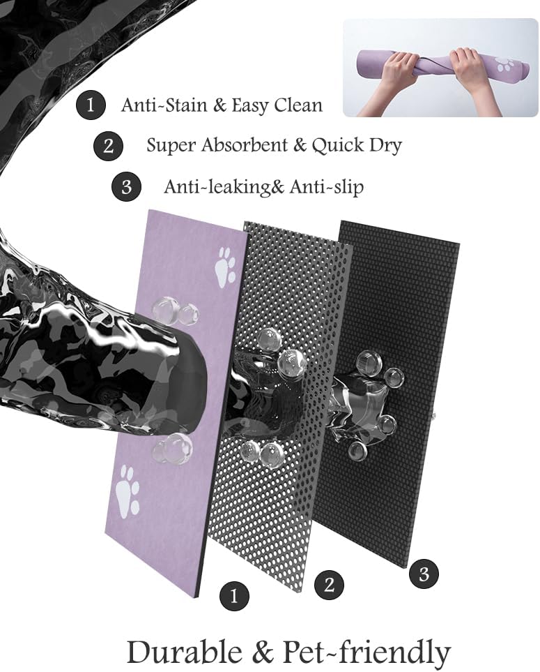 Pet Feeding Mat-Absorbent Dog Mat for Food and Water Bowl-No Stains Quick Dry Water Dispenser Mat-Dog Accessories Pet Supplies-Bowl for Messy Drinkers(Purple,16"x24"