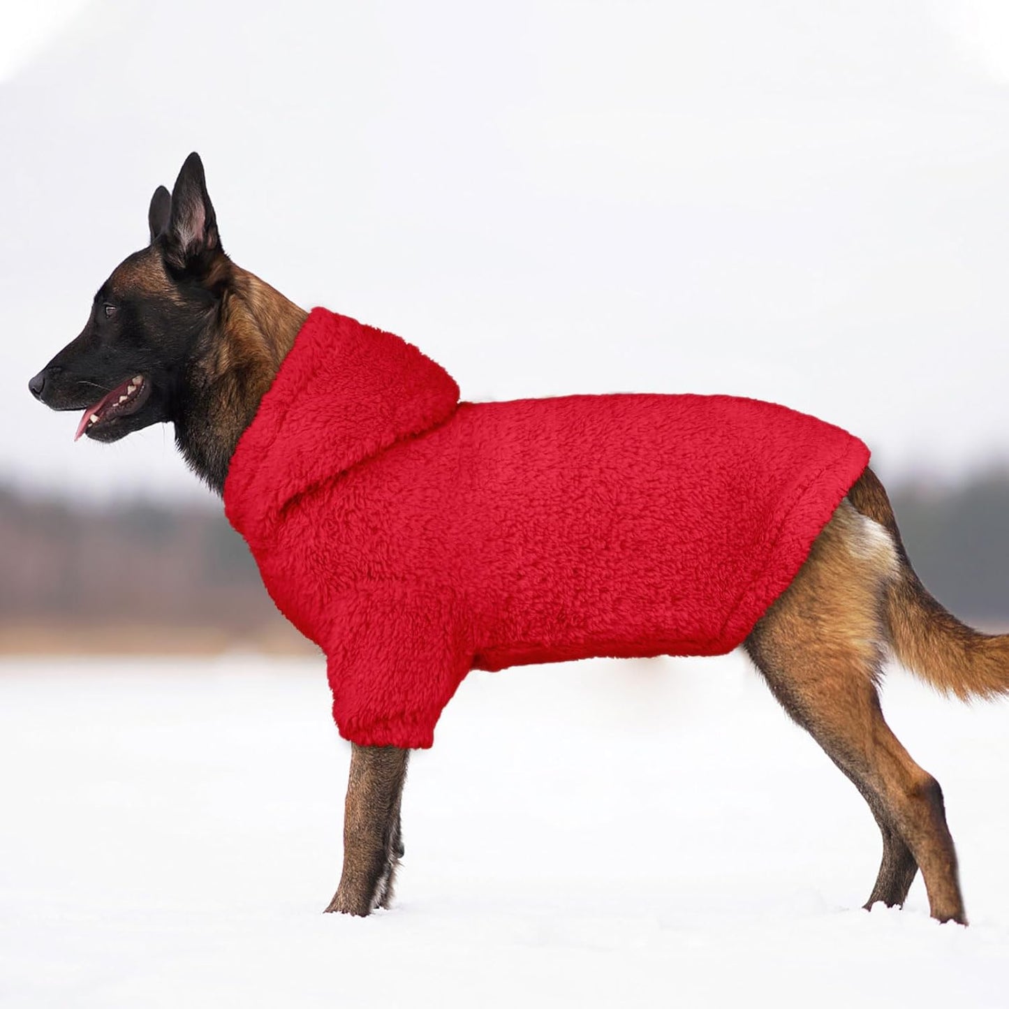 Fuzzy Dog Sweaters for Large Dogs Pet Hoodie Clothes Warm Soft Pet Coats Hooded Sweatshirt Dog Sweaters for Extra Large Dogs(Red-XXL)