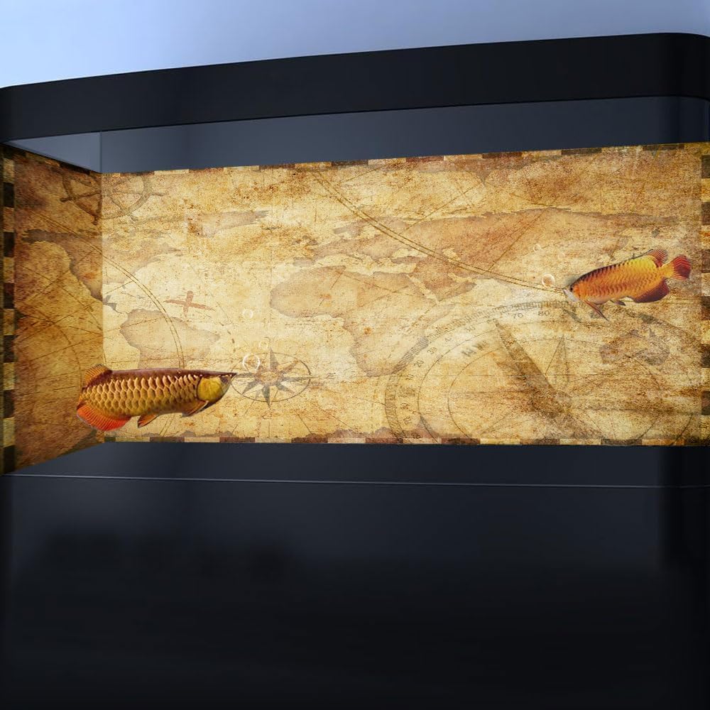 36X24IN Retro Old Travel World Map Terrarium Background, Art Parchment Pirate Treasure Map Reptile Habitat Background with 10EVA Double-Sided Tape