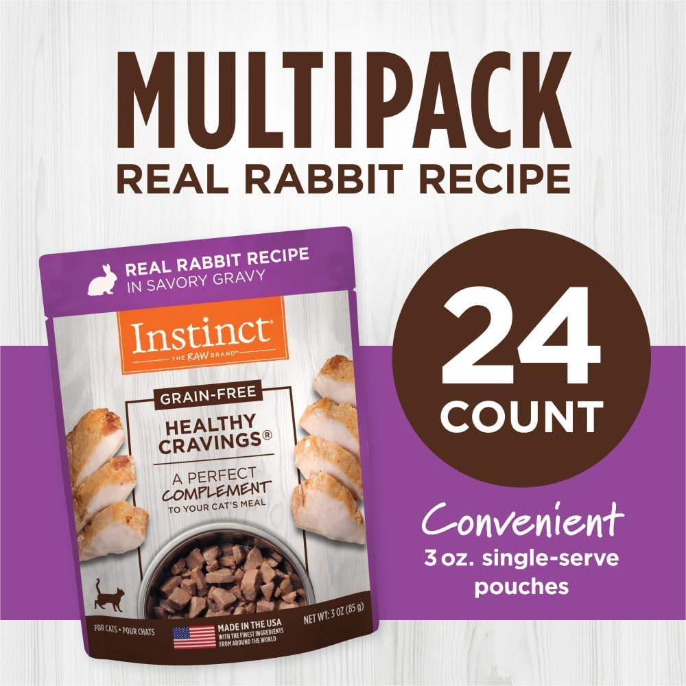 Instinct Healthy Cravings Natural Wet Cat Food Topper, Grain Free Recipe - Real Rabbit, 3 oz. Pouches (Pack of 24)