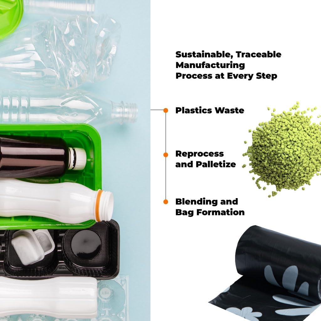 Best Pet Supplies Poop Bags for Dogs, 50% Post-Consumer Recycled Content dog waste bags on rolls, fits all poop bag holders for leashes - Black, 300 Count, Unscented