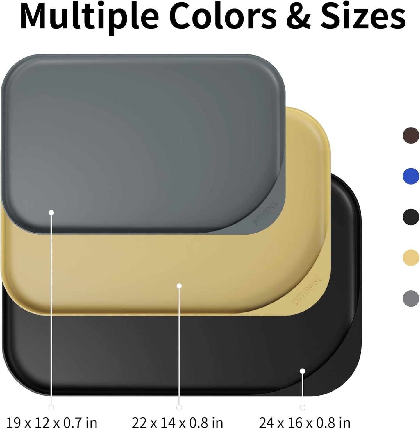 Silicone Pet Feeding Mat with Raised Edge & Residue Collection Pocket for Food and Water, Dog Bowl Mats, Cat Bowls Placemat with High Lip for Floor Waterproof, 19 x 12 x 0.7 Brown