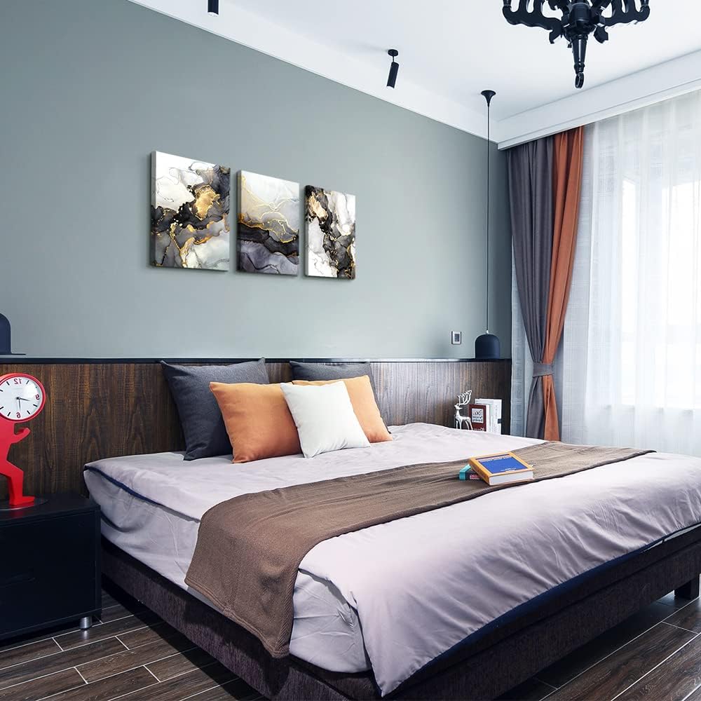 AHUASJART Abstract Canvas Wall Art For Living Room Boho Decor Bedroom Fashion Decors Office Ink Paintings 3 Pcs Framed Pictures Artwork Bathroom Home 16x24''