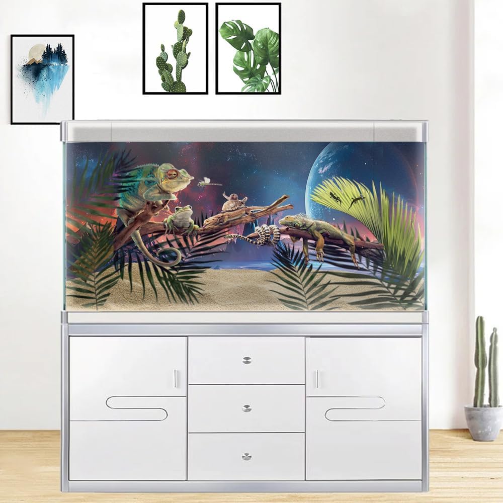 Scarlet Cosmic Aquarium Background,Cool Galaxy Parallel Space Themed Fish Tank Background, Tropical Desert Terrarium Background 30X12IN with 8 EVA Double-Sided Tape