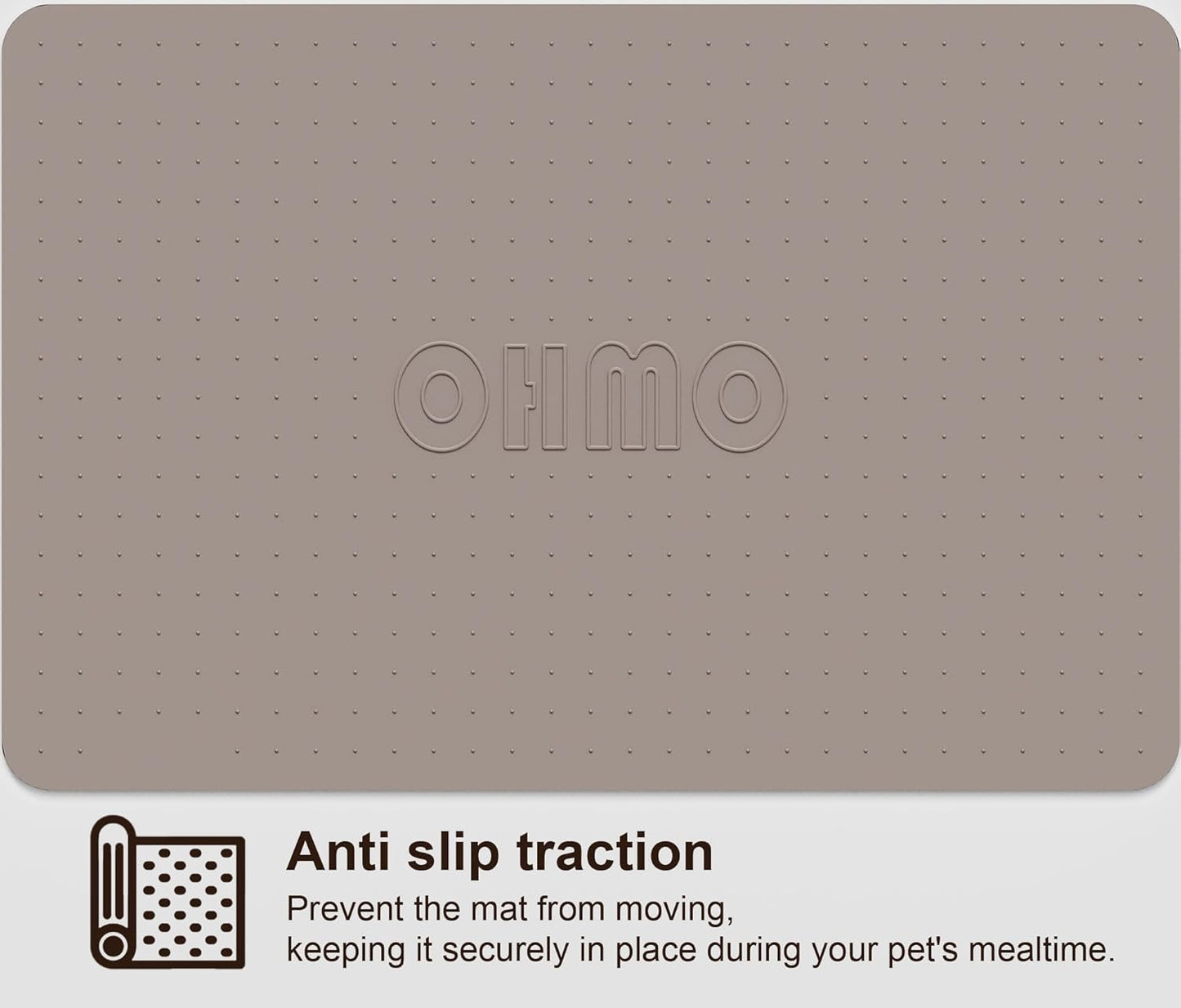 OHMO Dog Food Mat, Silicone Waterproof Cat Food Mat, Non-Skid Spill Proof Pet Feeding Mat for Food and Water, Easy to Clean Dog Placemat(Beige, 18.9" x 11.8")