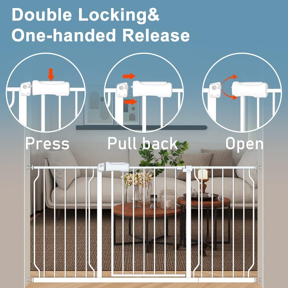 Extra Wide Baby Gate 14.17in Wide Extensions Walk Through Baby Gate Pressure Mount Auto Close Child Safety Gates (White, Extension-14.17"/36cm)