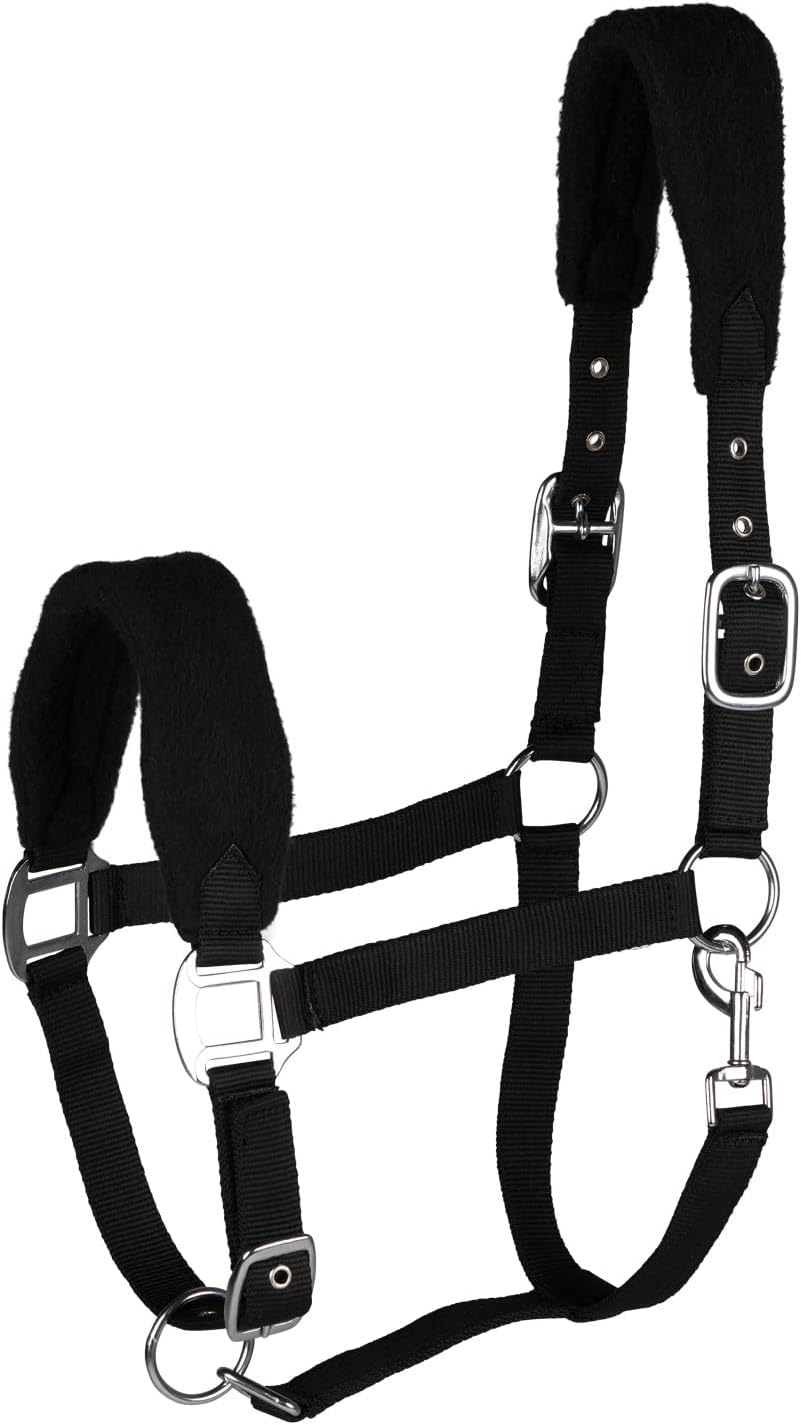 HORZE Kiel Adjustable Horse Halter with Fleece Padding - Black - Warmblood