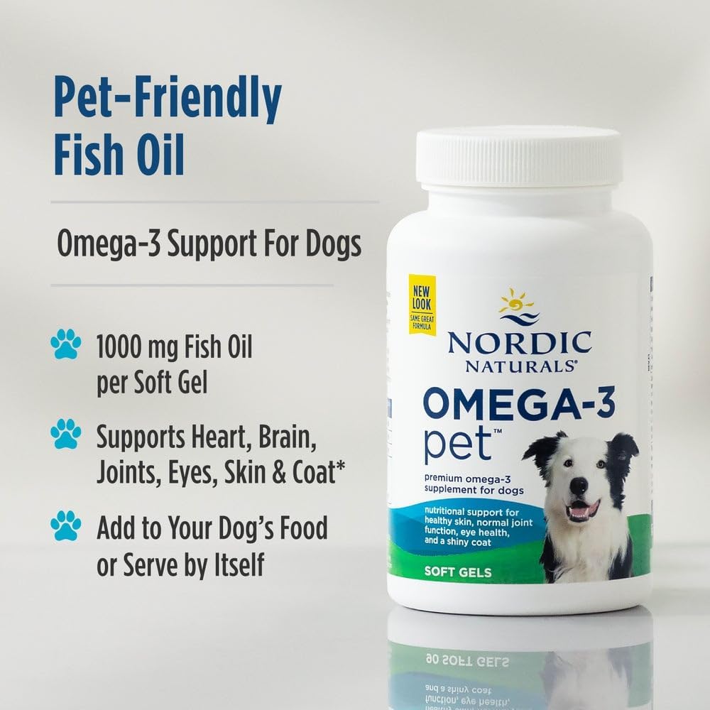 Nordic Naturals Omega-3 Pet, Unflavored - 90 Soft Gels - 320 mg Omega-3 Per Soft Gel - Fish Oil for Dogs with EPA & DHA - Promotes Heart, Skin, Coat, & Immune Health