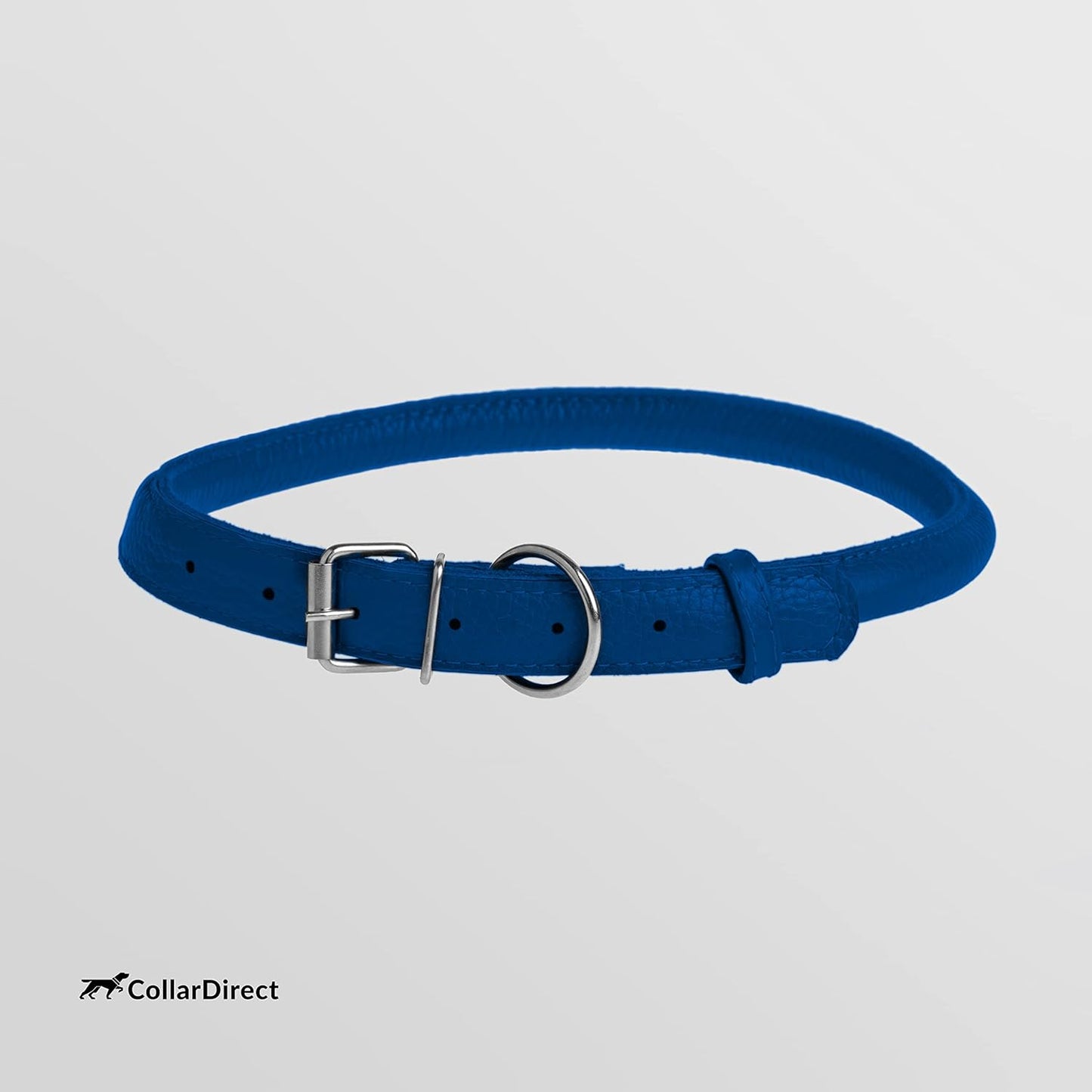 CollarDirect Rolled Leather Dog Collar, Soft Padded Round Puppy Collar, Handmade Genuine Leather Collar Dog Small Large Cat Collars 13 Colors (6-7 Inch, Deep Blue Textured)
