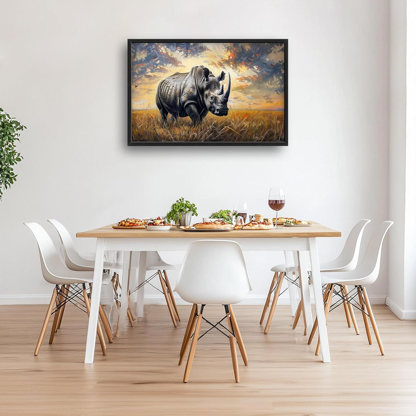 Rhino Large Wall Art Rustic Cool Wild Animal Rhinoceros Pictures Sunset Field Landscape Wall Decor Canvas Print Painting Artwork for Bathroom Living Room Bedroom 36L" x 24W"