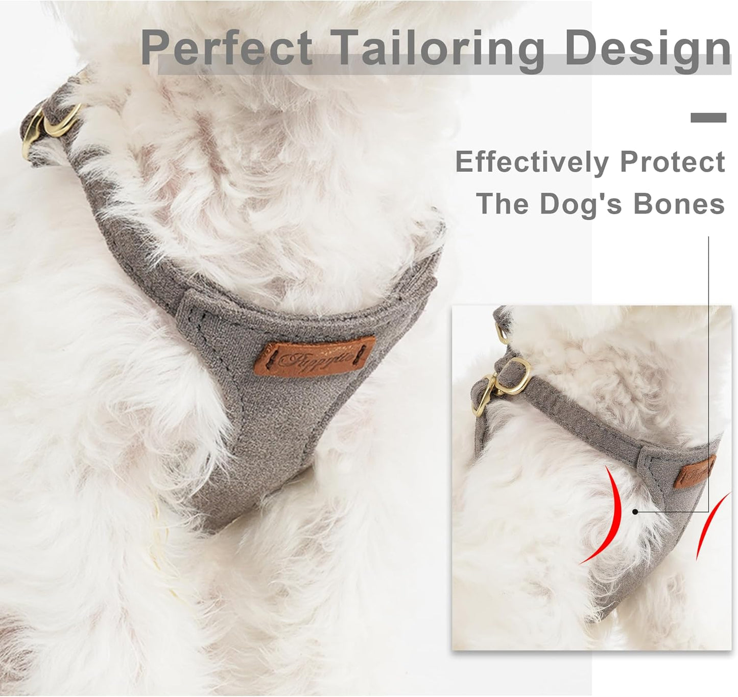 Puppytie No Pull XXS Puppy Harness with Multifunction Dog Leash,Soft Adjustable No Choke Escape Proof Pet Harness Vest,Silver Grey,XXS