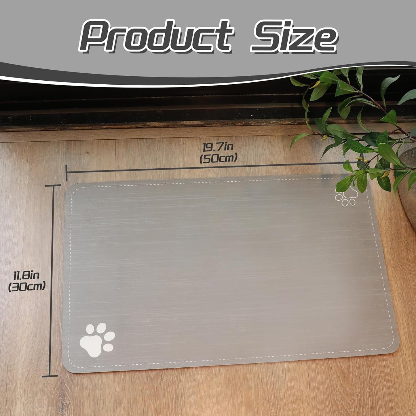 Le courant Cat & Dog Feeding Mat for Bowl-Pet Eating mat,Absorbent Non-Slip,Quick Dry Dog Water Bowl Dispenser Mat,Backing Pet Placemat for Messy Drinkers,Grey.Dog Paw-11.8x19.7 in