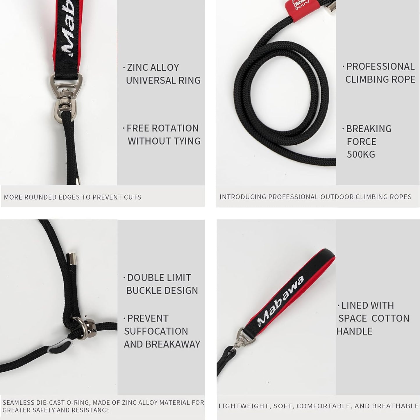 Dog Anti-Slip Leash 5FT with Metal Stopper - Durable No-Pull Training Lead for Small, Medium & Large Dogs - Comfortable Handle Nylon Rope, Tangle-Free Pet Walking Leash (Black, 5 FT)