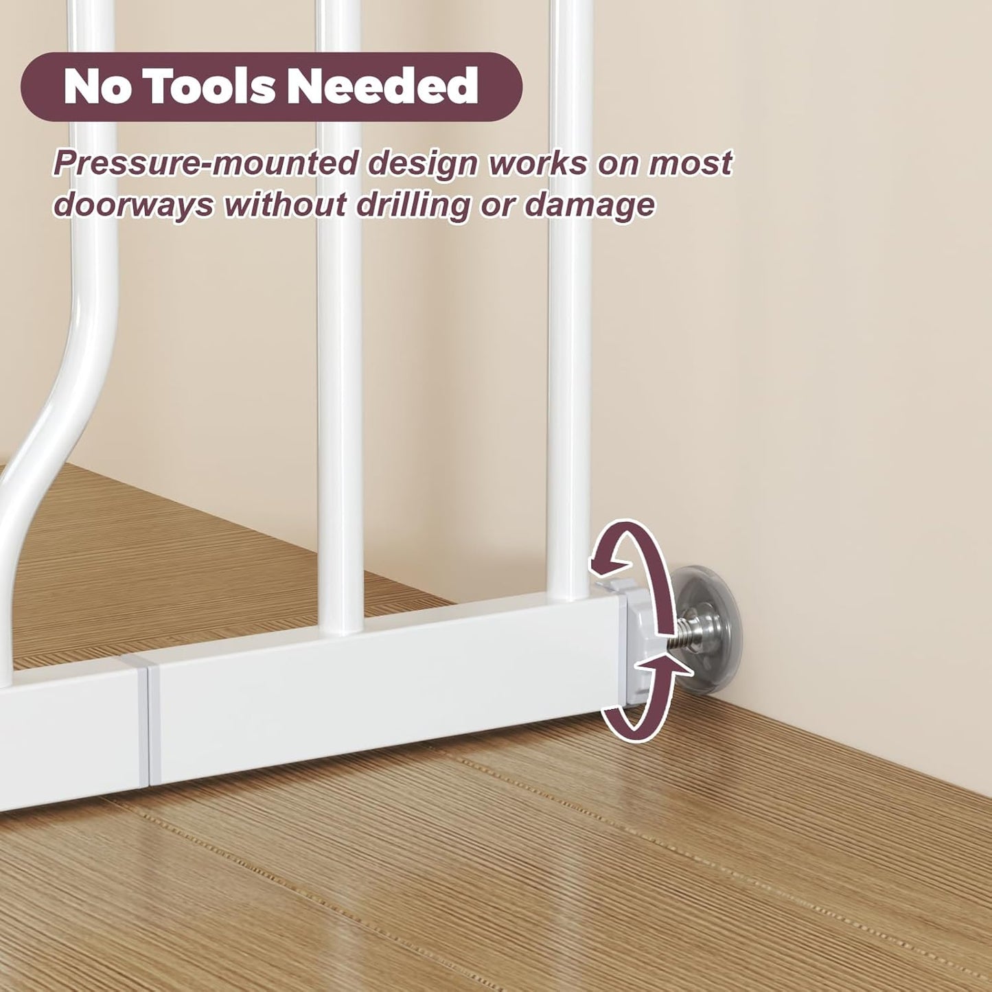 34" Extra Tall Baby Gate for Stairs, Auto Close Stroller Friendly Dog Gate Indoor for Doorways, Pressure Mounted 29"-45" W Baby Gate, Easy Walk Through Gate for Children & Pets, White