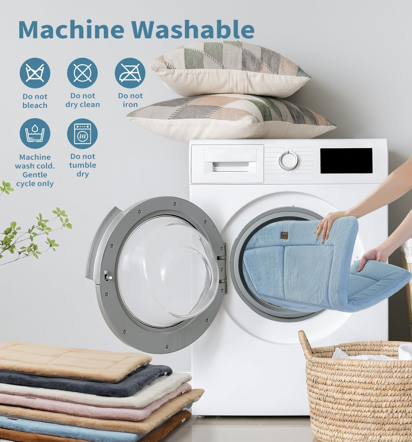 Made4Pets Dog Crate Pad Bed for Medium Large Dogs, Washable & Reversible, Anti-Slip Kennel Mat for Cozy Sleeping, Soft Fluffy Dog Bed for Indoor & Outdoor Use, 35"x23", Blue