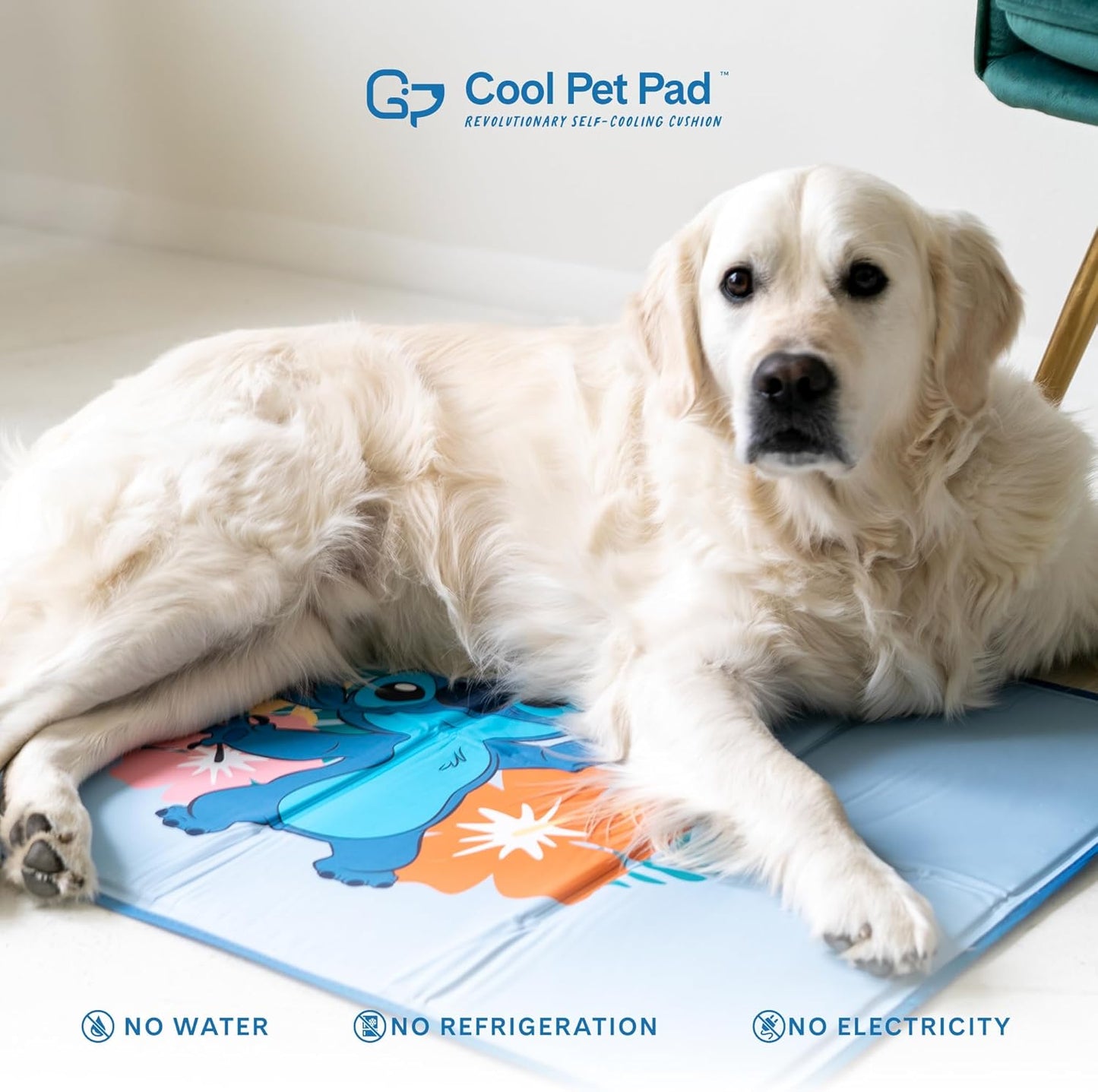 The Green Pet Shop Cool Pet Pad - Large, Disney’s Stitch - Self-Cooling, Pressure Activated Mat for Dogs & Cats from 46-80 lbs - Non-Toxic Gel, No Water Needed