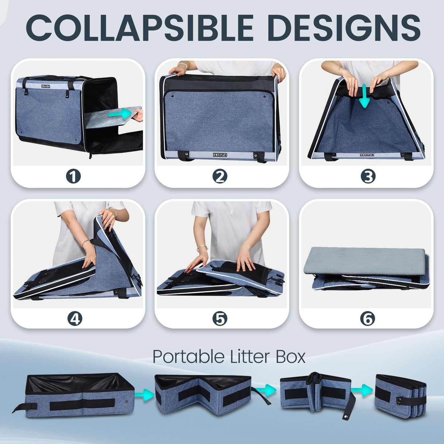 Petskd Extra Large Cat Carrier for 55LBS Pet Car Travel with Litter Box, 24"x17"x17" Soft Large Cats or Medium Dog Carrier with 5 Breathable Mesh Windows and Locking Zippers for Long Distance(Blue)