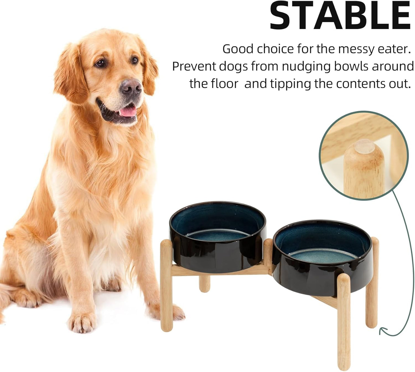 Ceramic 8.2inch Raised Dog Bowl with Stand for Large- Breed Dogs, Pet Food and Water Feeder (Double Bowl with Stand - Starry Sky)