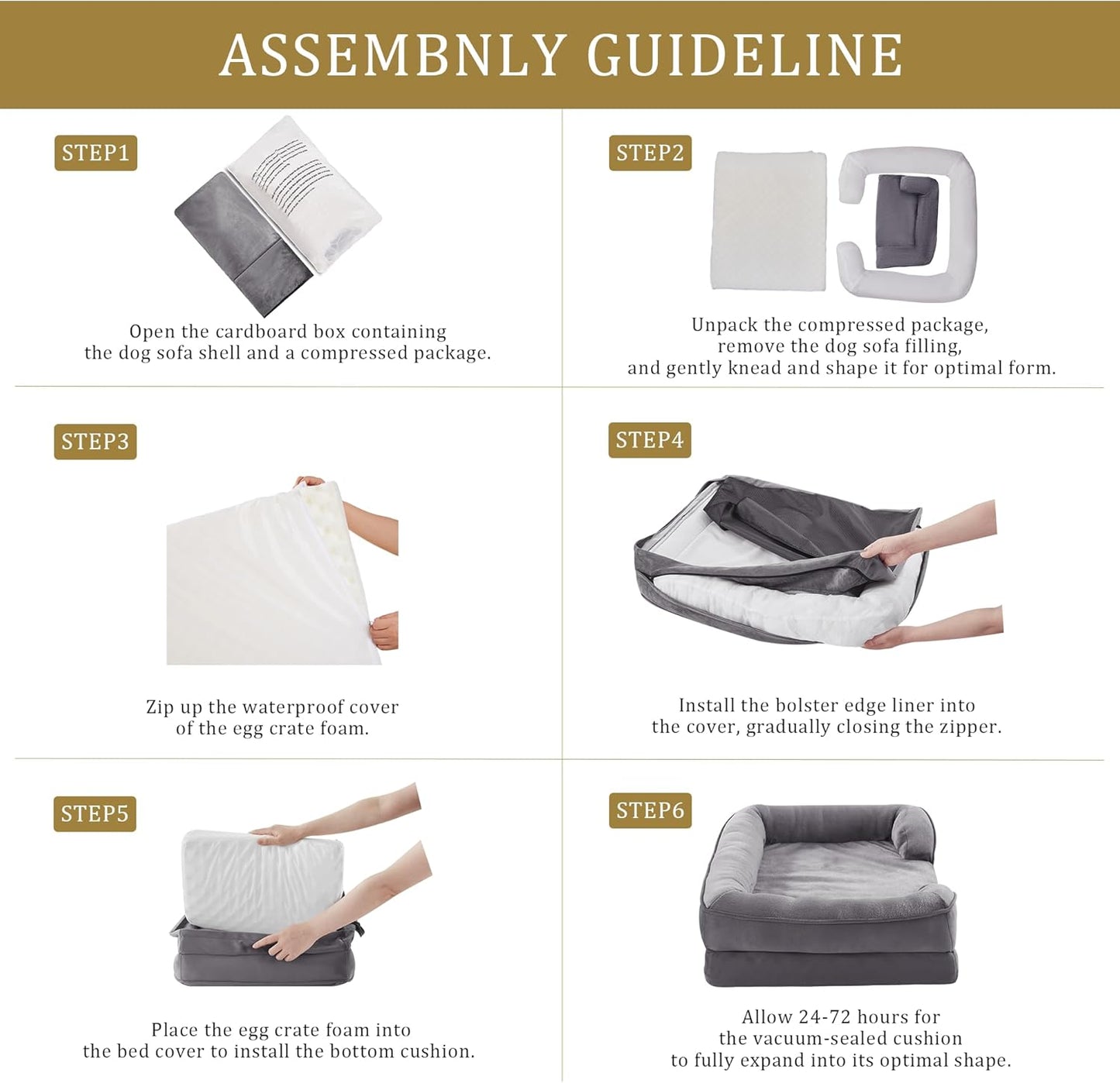 Bedfolks Orthopedic Dog Bed XXL, Waterproof Dog Sofa Bed for Giant Dogs, Egg Foam Pet Couch Bed with Removable Washable Cover and Nonslip Bottom, Light Grey