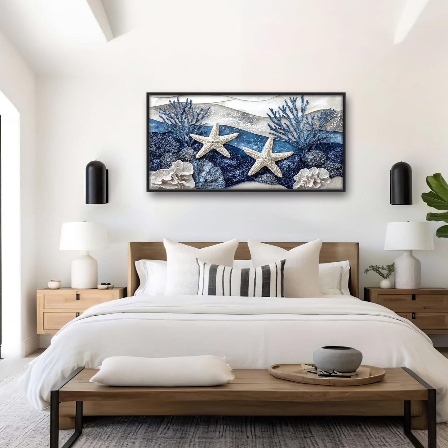 Large Starfish Nautical Wall Art for Living Room, Ocean Canvas Oversized Wall Decor, Sea Animal Modern Framed Pictures Painting Print Artwork for Bedroom Office 60"L x 30"W