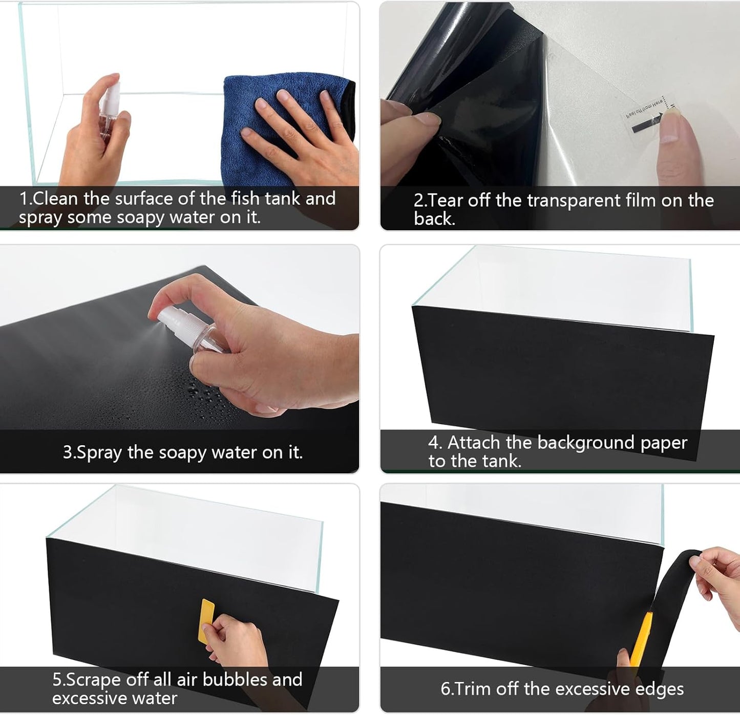 Aquarium Background Paper Decor Fish Tank Backdrop Wallpaper Electrostatic Adhesive, No Glue, Easy to Install, Reusable (23.6“H×78.7”L, Black)