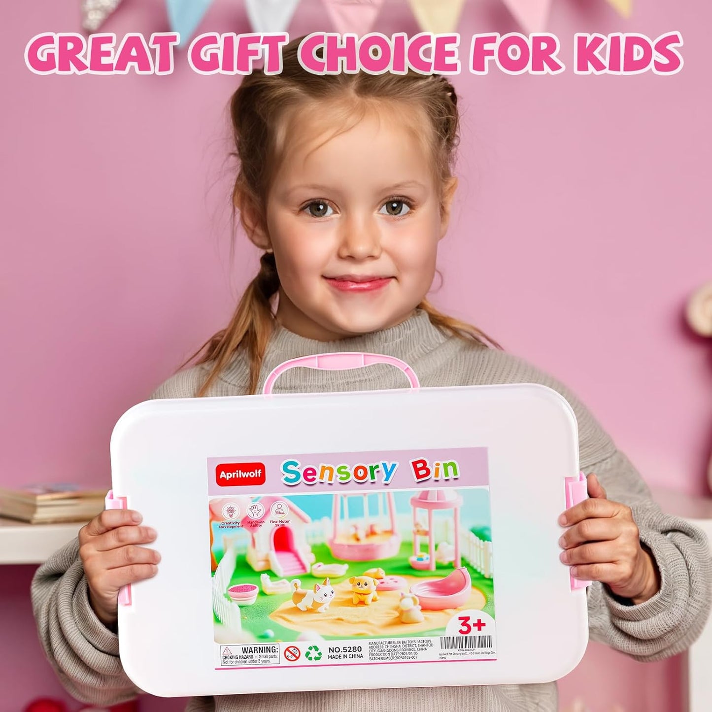 21 PCS Pet Sensory Bin, Dog & Cat Sandbox with Sand & Box, Play Sand Art Toys Kit, Pet Care Play Set, Beach Toys for Kids Ages 4-8, Birthday Gift Girls Boys 3 4 5 6 7 Years Old