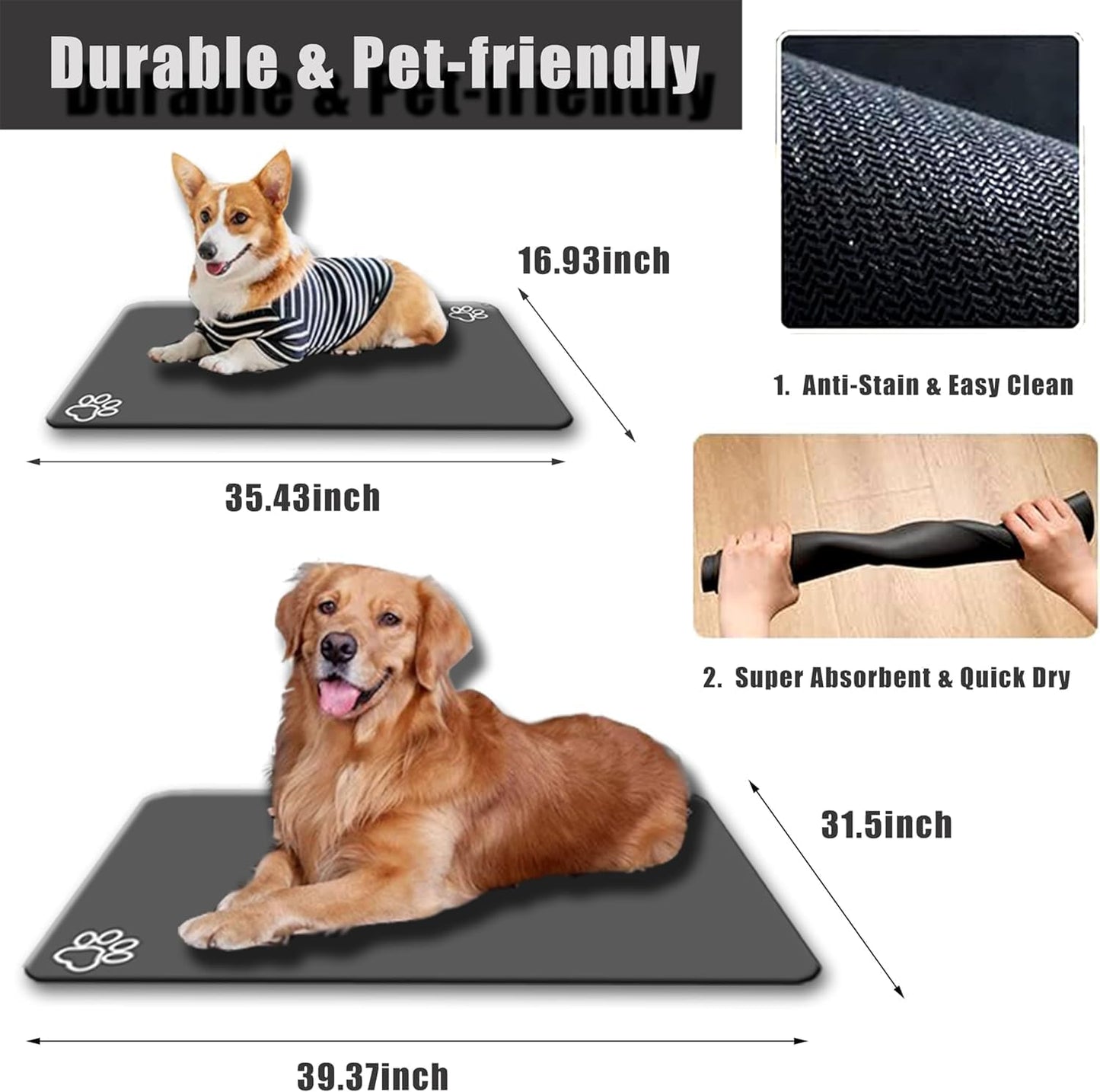Large Pet Feeding Mat,Super Absorbent Pet Mat,Quick Dry Cat & Dog Water Dispenser Mat,No Stains Non Skid Pet Food Mat for Food and Water Bowl,Easy to Clean Pet Placemats (Dark Brown, 40'' x 32'')