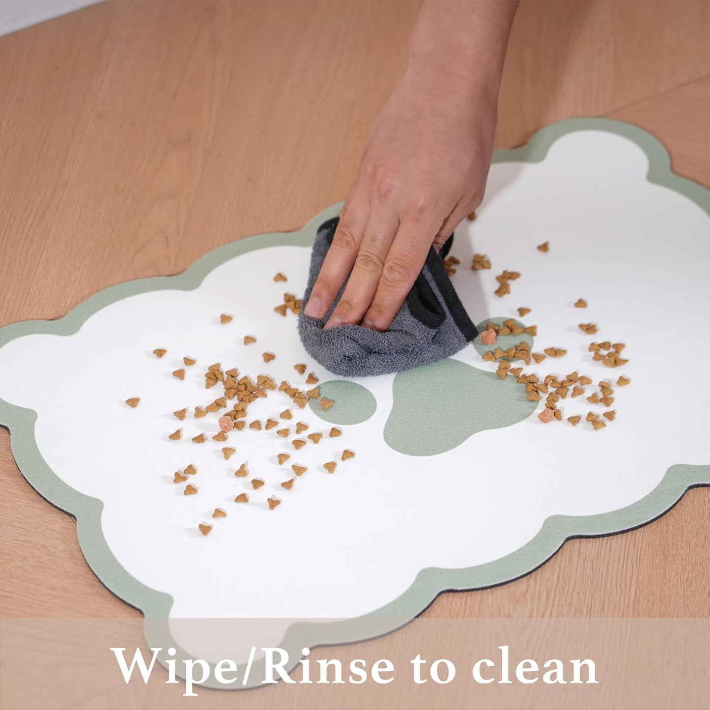 Ralxion Scalloped Dog Feeding Mat, Absorbent Mats for Dog Food and Water Bowl, Dispenser, Cute Elegant Aesthetic Sage Green Scallop Pet Placemat for Dogs, Cats, Puppy Accessories, 17" X 24”