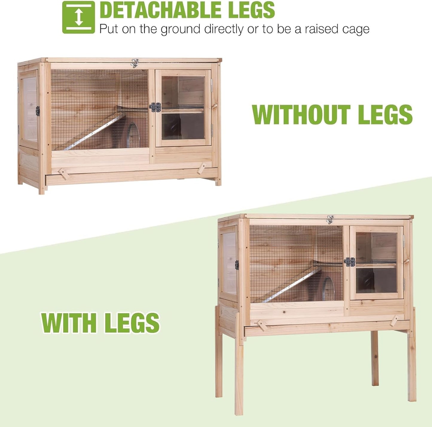 GUTINNEEN Rabbit Hutch Indoor Guinea Pig Cage Bunny House 36.6" Upgraded with Anti Chewing Edges, Cool Zinc Sheet, Leakproof PVC Layer, Wire Floor, Detachable Legs (Nature)