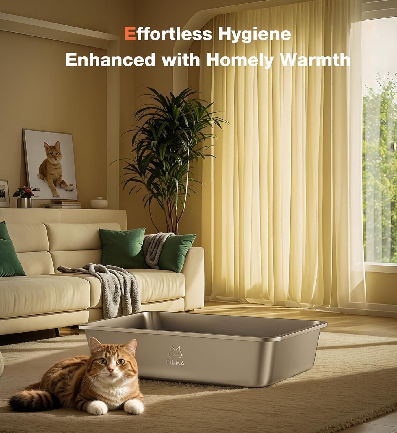 Stainless Steel Litter Box, Large Metal Cat Litter Box with High Sided for Big and Small Cats, Kitty Litter Boxes, Non-Stick, Easy to Clean, Odor-Free, Cat Toilet,Litterbox