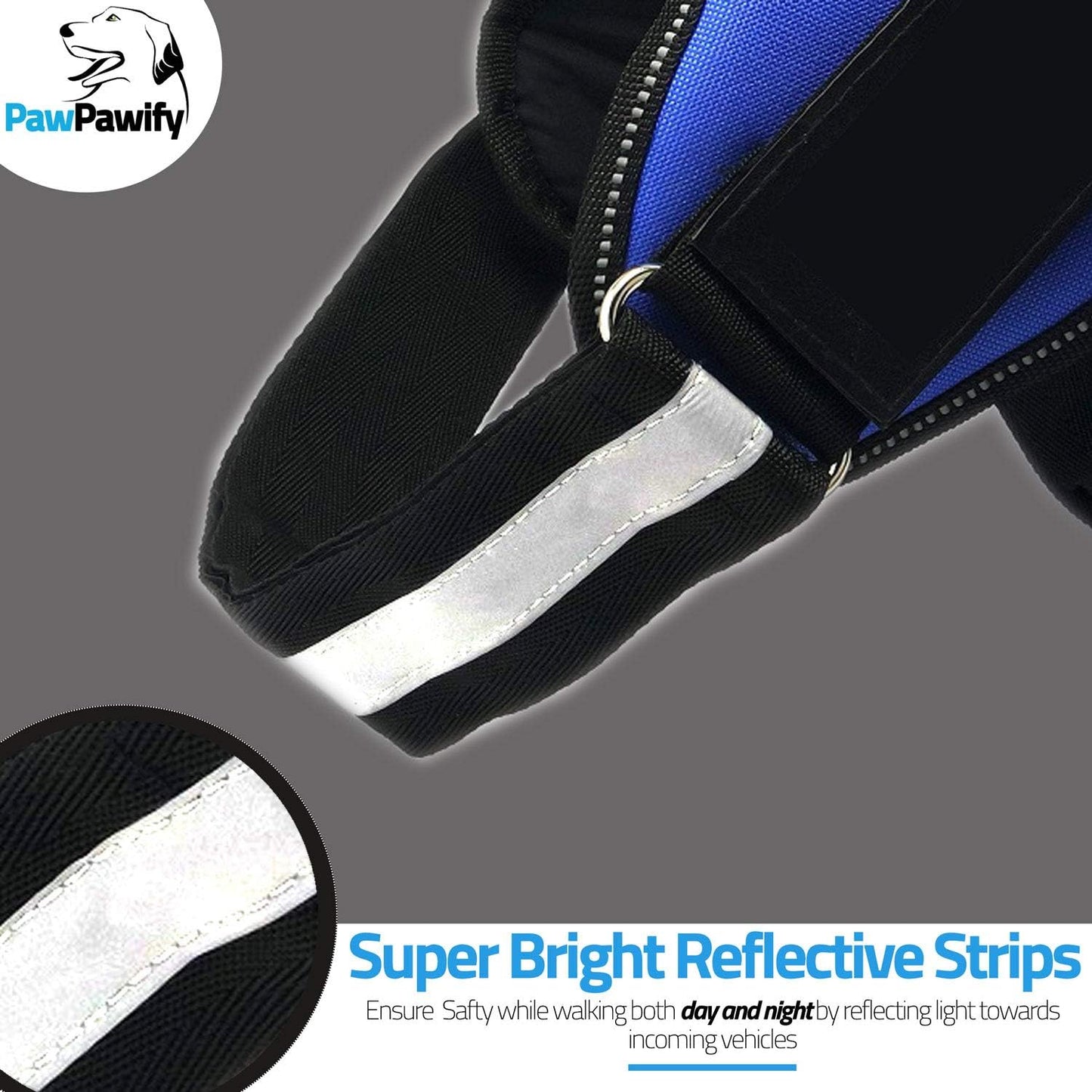 PawPawify Custom No Pull Dog Harness with Name and Phone Number, Heavy Duty Personalized Pet Vest to Prevent Tugging, Pulling, or Choking, Training and Walking (Blue, S (10-19LBS))