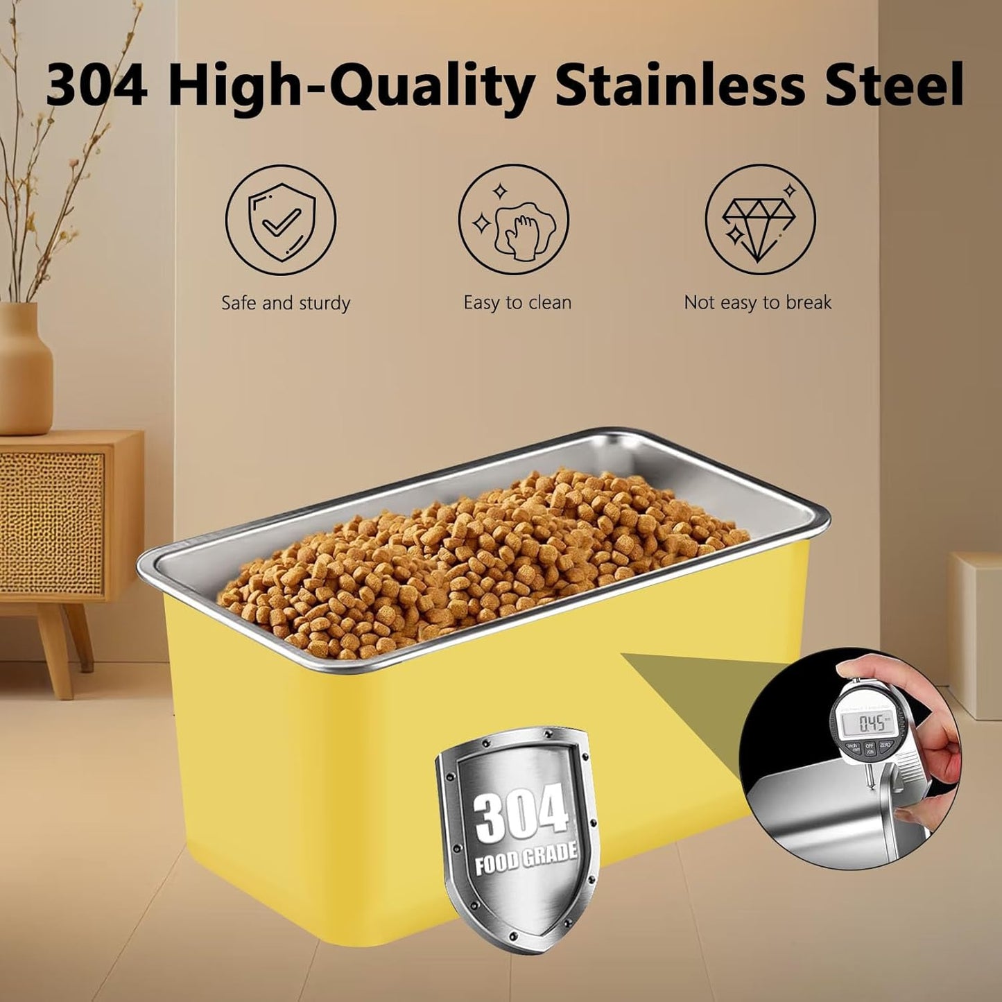 Sanbo Dog Food Storage Container Stainless Steel with Scoop, Airtight Pet Metal Food Storage Bin,Cat Food Canister,Storage Box with Date Tracker for Kitchen (Yellow, 10L)