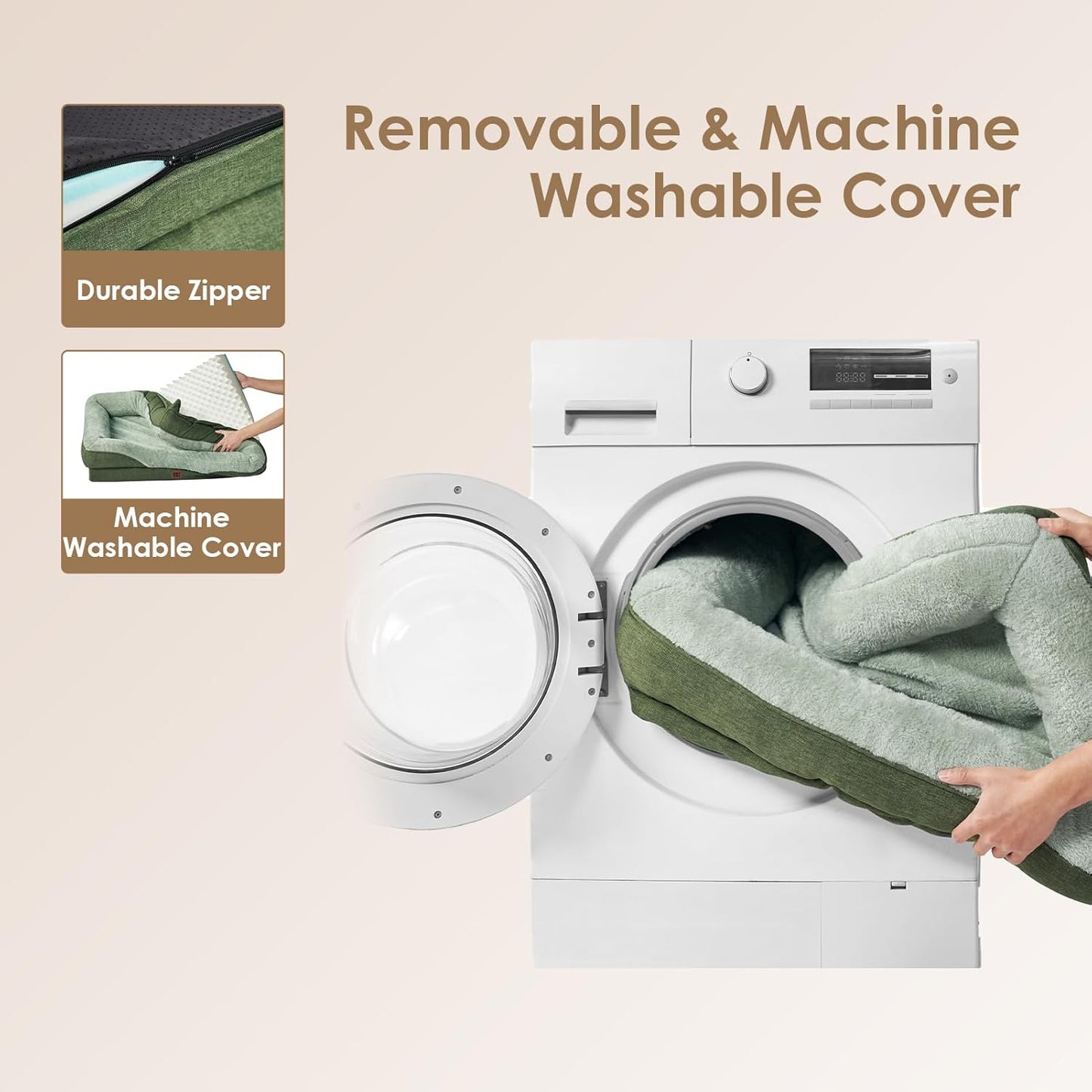 EHEYCIGA Memory Foam Dog Bed for Large Sized, Orthopedic Dog Sofa with Sides and Waterproof Liner, Washable Bolster Pet Couch with Removable Cover, 36x27x7 Inch, Green