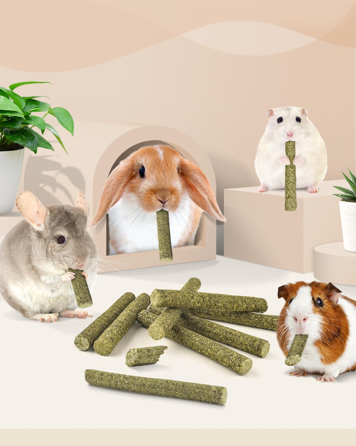 Bissap 22PCS Rabbit Chew Sticks, Mixed Natural Timothy Hay Flower Rose Dahlberg Daisy and Forget-me-not Chew Toys Treats for Bunny Chinchilla Guinea Pig Hamster and Other Small Pets Molar Snacks