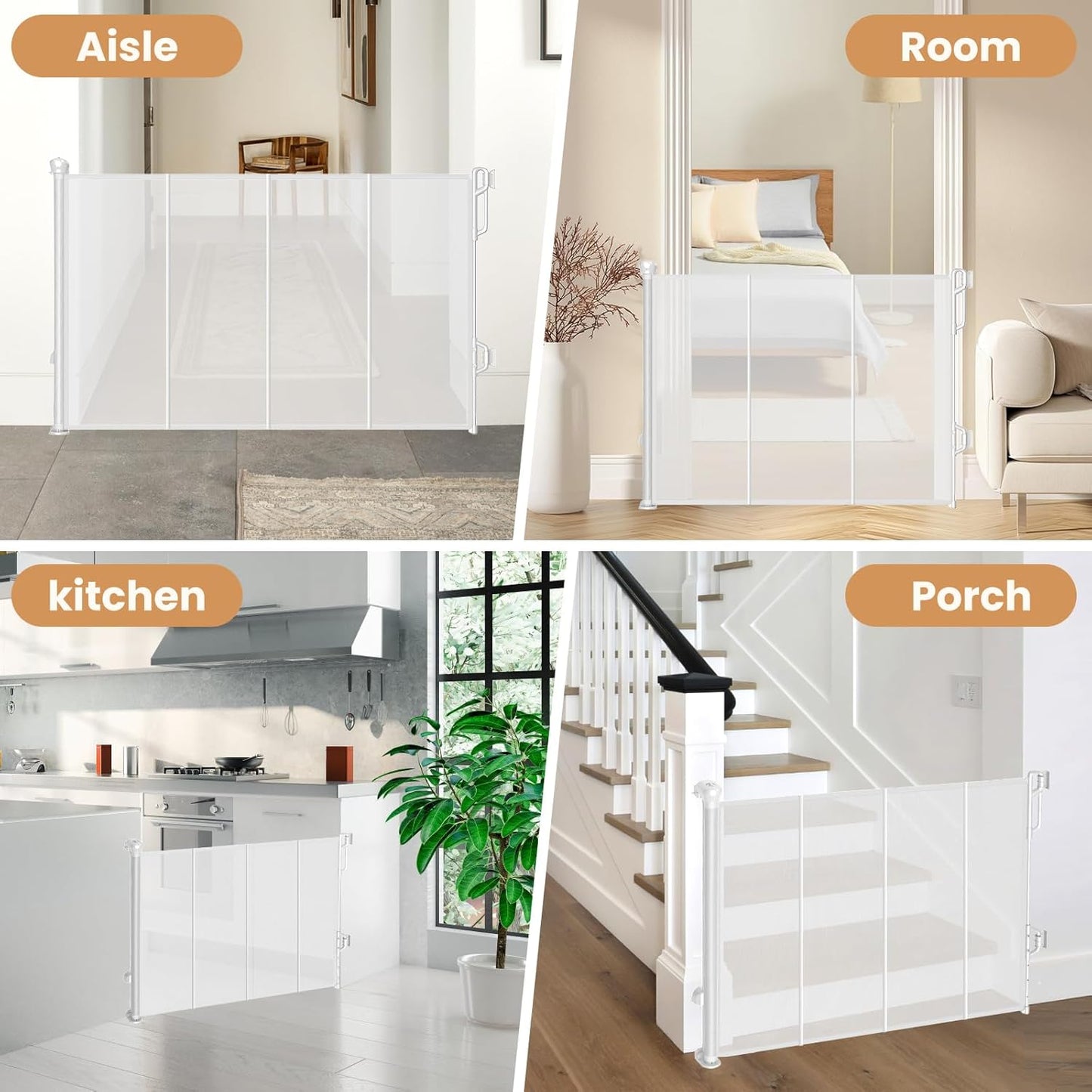 Reinforced Retractable Baby Gate or Mesh Dog Gate,Easy to Use for Stairs, Doorways, Hallways, Indoor, Outdoor, Wide Pet Gate 33.5" Tall, Extends to 45" Wide, White