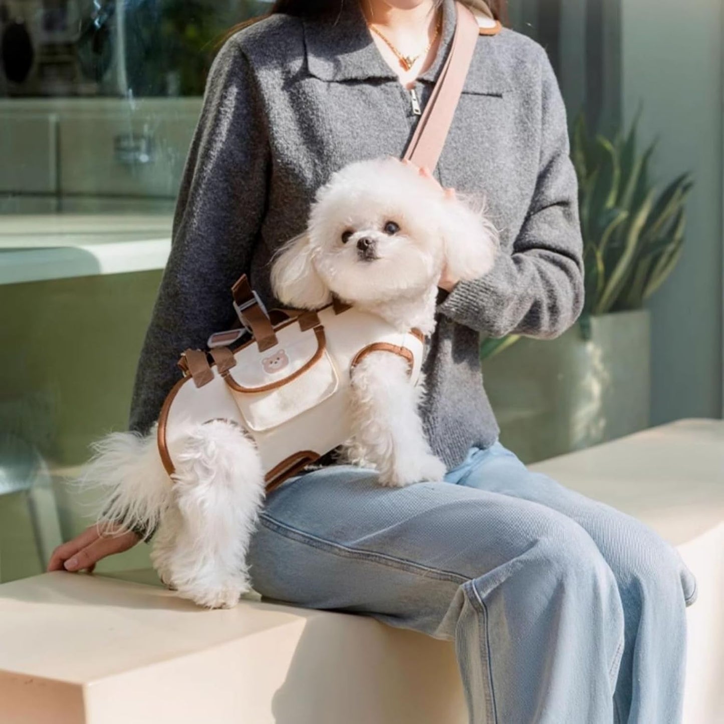 Portable Breathable Pet Carrier Sling & Backpack for Dogs & Cats, Adjustable Full-Body Harness with Traction Leash, Crossbody & Car-Friendly (XL)