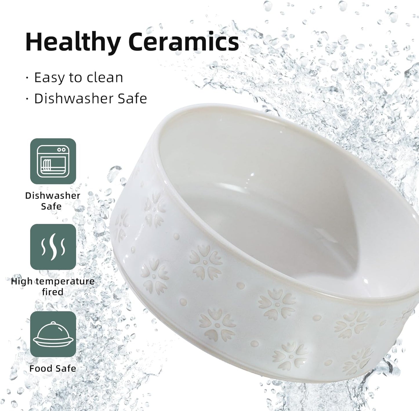 Ceramic 5.1inch Set of 2 Dog and Cat Bowls for Puppy, Kitty, Cats, 2pcs Anti-Slip Food and Water Pet Feeder(2 Bowls, Arctic White)