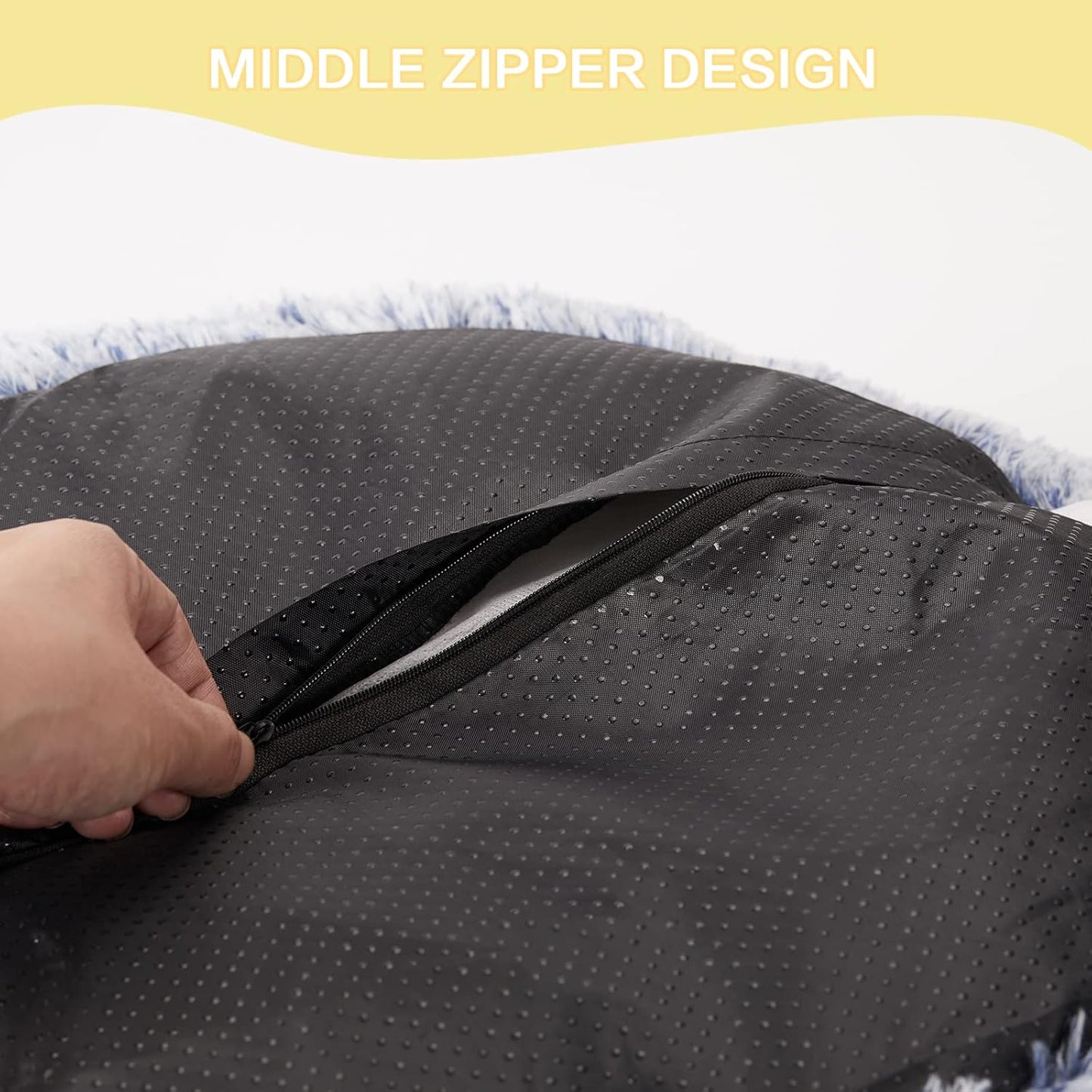 Bedfolks Calming Donut Dog Bed, 23 Inches Round Fluffy Dog Beds for Small Dogs, Machine Washable Anti-Anxiety Plush Puppy Bed(Navy Blue, Small)