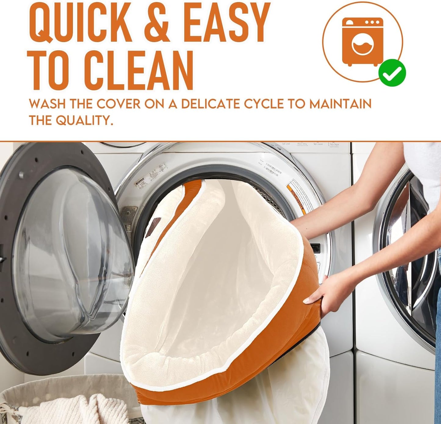 OhGeni Orthopedic Dog Couch Pet Sofa Large Sized Cat Beds with Comfort Foam Support, Soft Comfortable Fabric, Machine Washable Waterproof Removable Cover, 35-Inch (Orange)