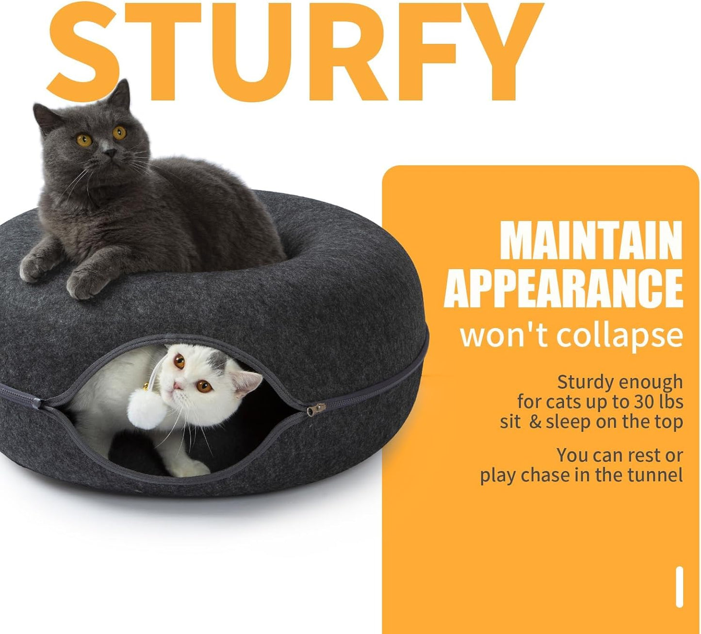 Jia Xi Indoor Cat Hideout, Donut Cat Bed, Universal for All Seasons Cat Condo and Cat Cave (24 in * 24 in * 11 in) Dark Grey