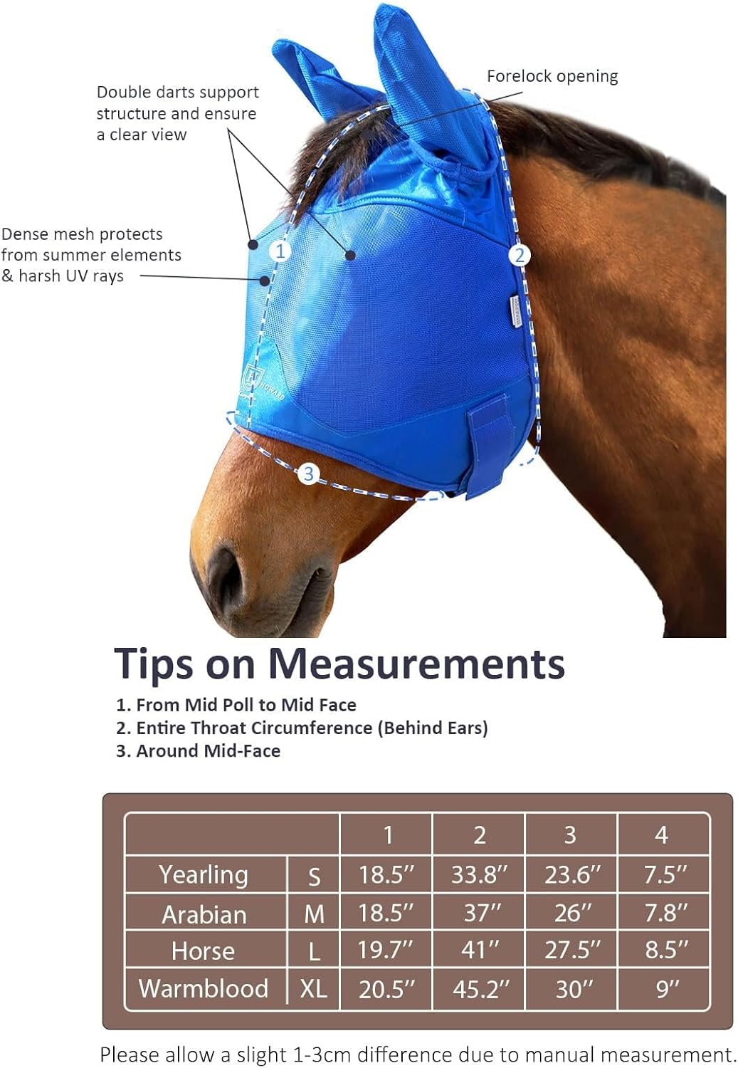 Harrison Howard Horse Fly Mask Half Face with Ears Signature Blue Arabian Medium