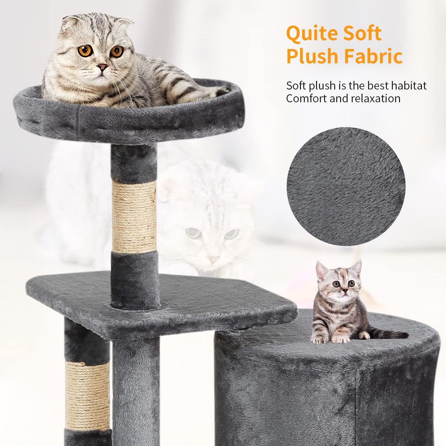 BestPet Cat Tree 36 inch Tall Scratching Toy Activity Centre Cat Tower Cat Condo Multi-Level Furniture Scratching Posts for Indoor Cats,Light Gray