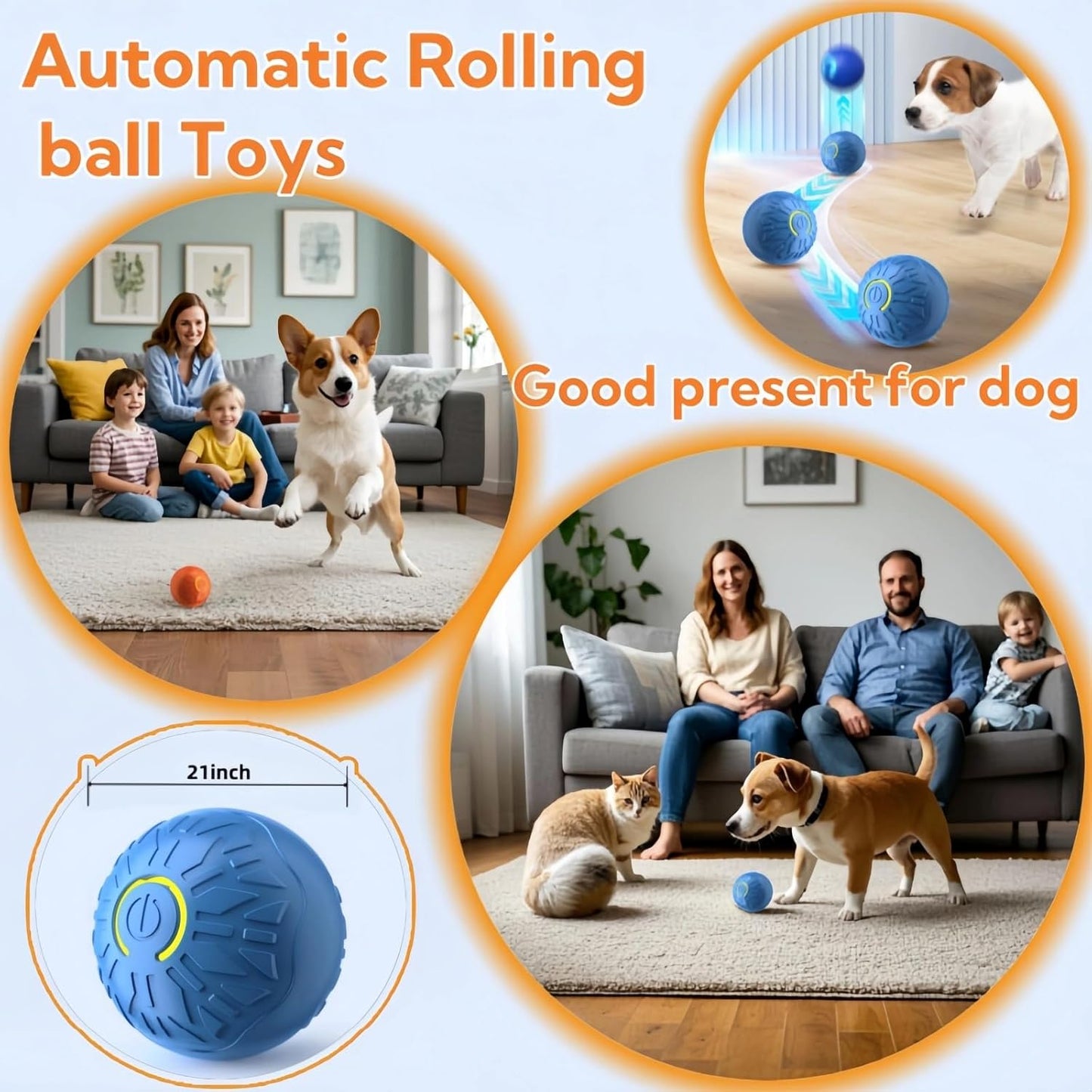 2025 New Interactive Dog Toys Dog Balls,Durable Motion Activated Automatic Rolling Ball Toys for/Small/Medium Dogs(Blue
