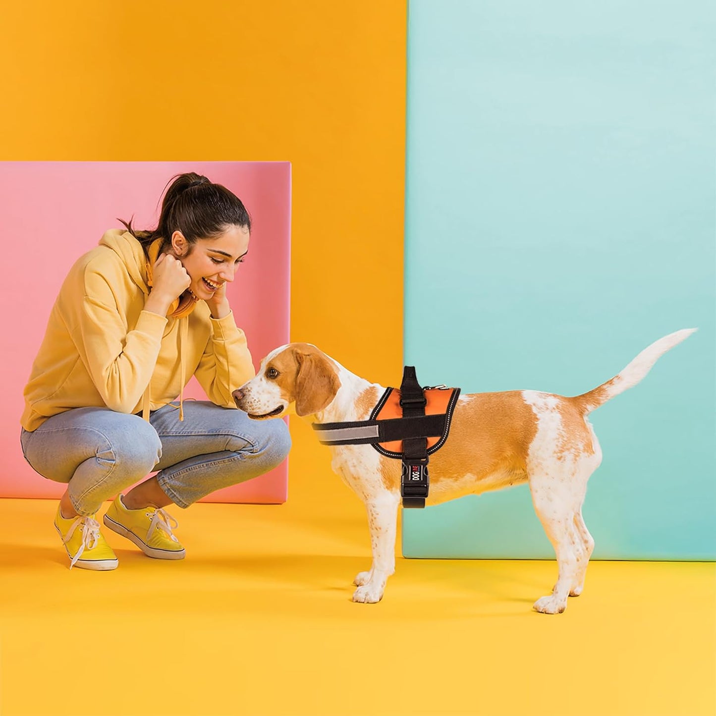 Dogline Dog Harness, Reflective No-Pull Adjustable Vest with Handle for Walking, Training, Breathable, No - Choke Harness for Small, Medium or Large Dogs Room for Patches Girth 22"-28" in Orange