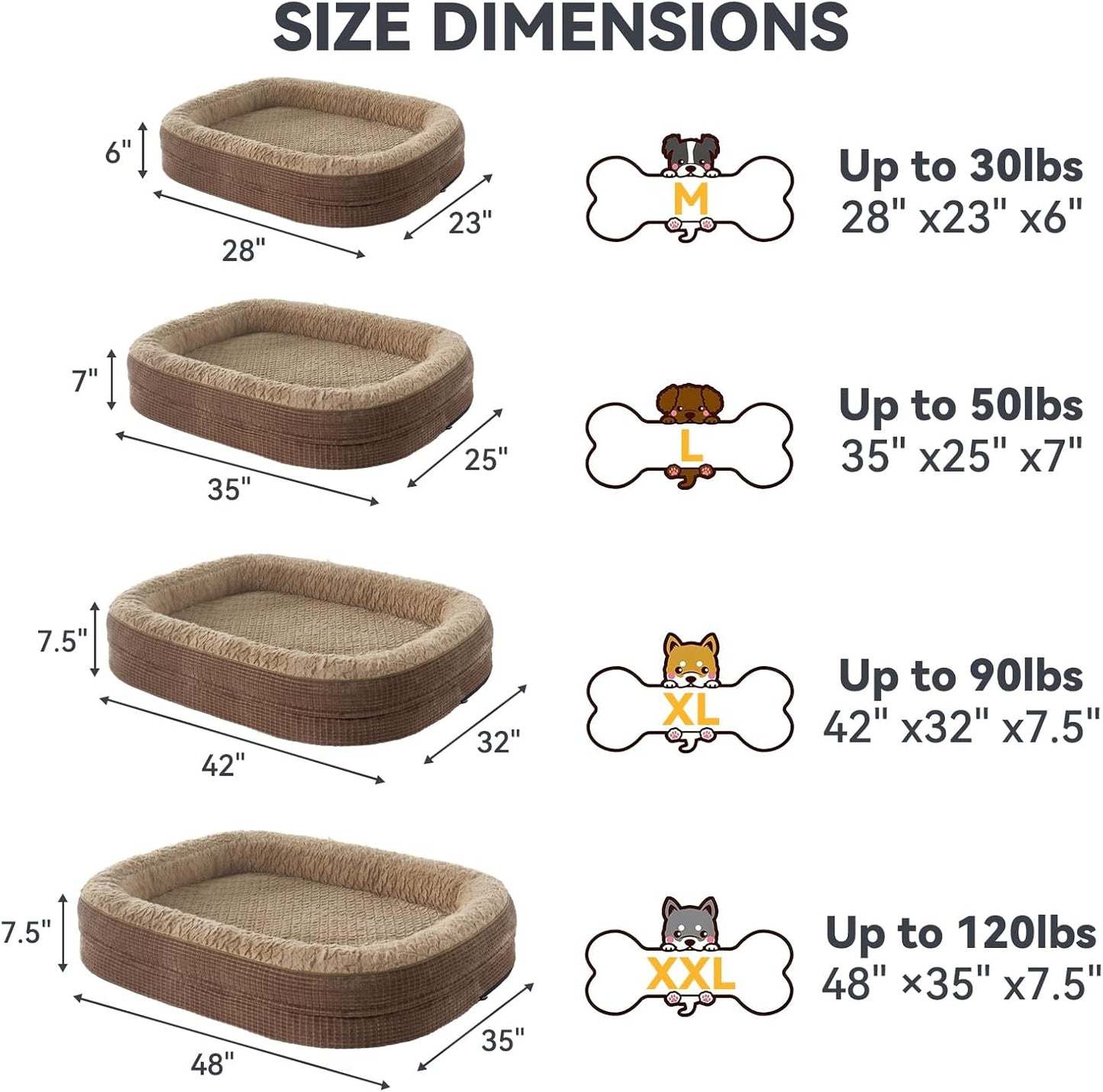 JOEJOY Orthopedic Dog Bed for Medium Dogs, Egg-Crate Memory Foam Pet Bed with Bolster Sides, Waterproof Lining, Removable Washable Cover & Non-Slip Bottom, Brown