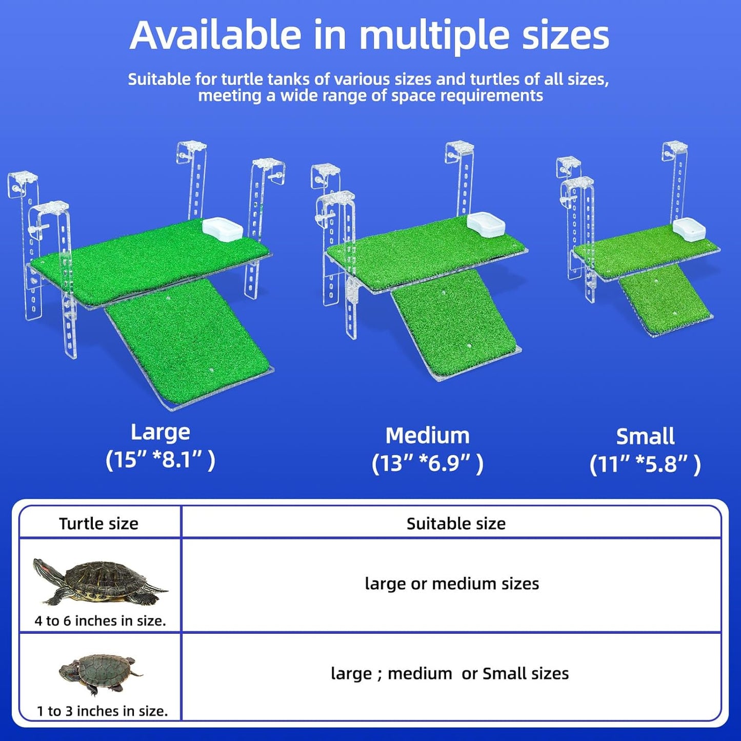 Adjustable Hanging Turtle Dock with Anti-Slip Artificial Grass Basking Platform Sturdy Acrylic Ramp for Aquatic Turtles, Compatible with Various Tank Sizes, Easy Setup Transparent, 13x6.9 Inch